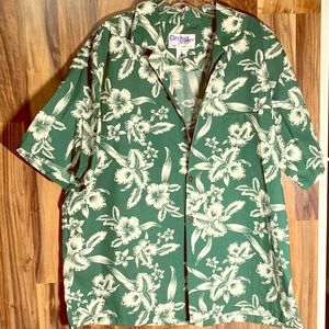 Green Floral Hawaiian Shirt With Wood Buttons